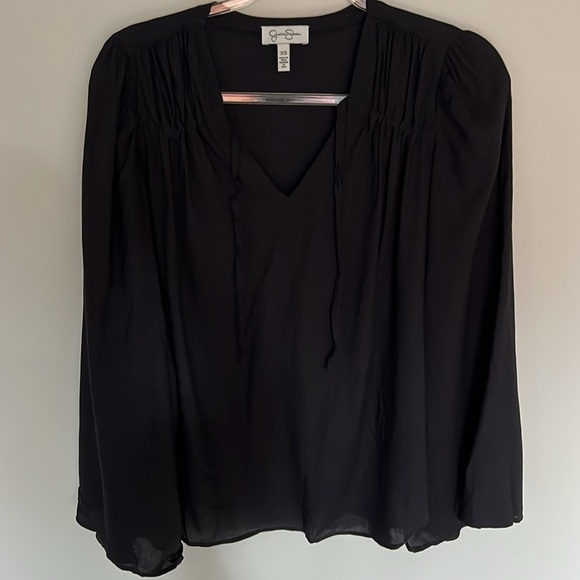 Jessica Simpson bell sleeve sheer black top vneck w ties women size xs - Picture 5 of 7